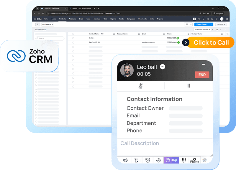 Zoho crm integration via zoho phonebridge