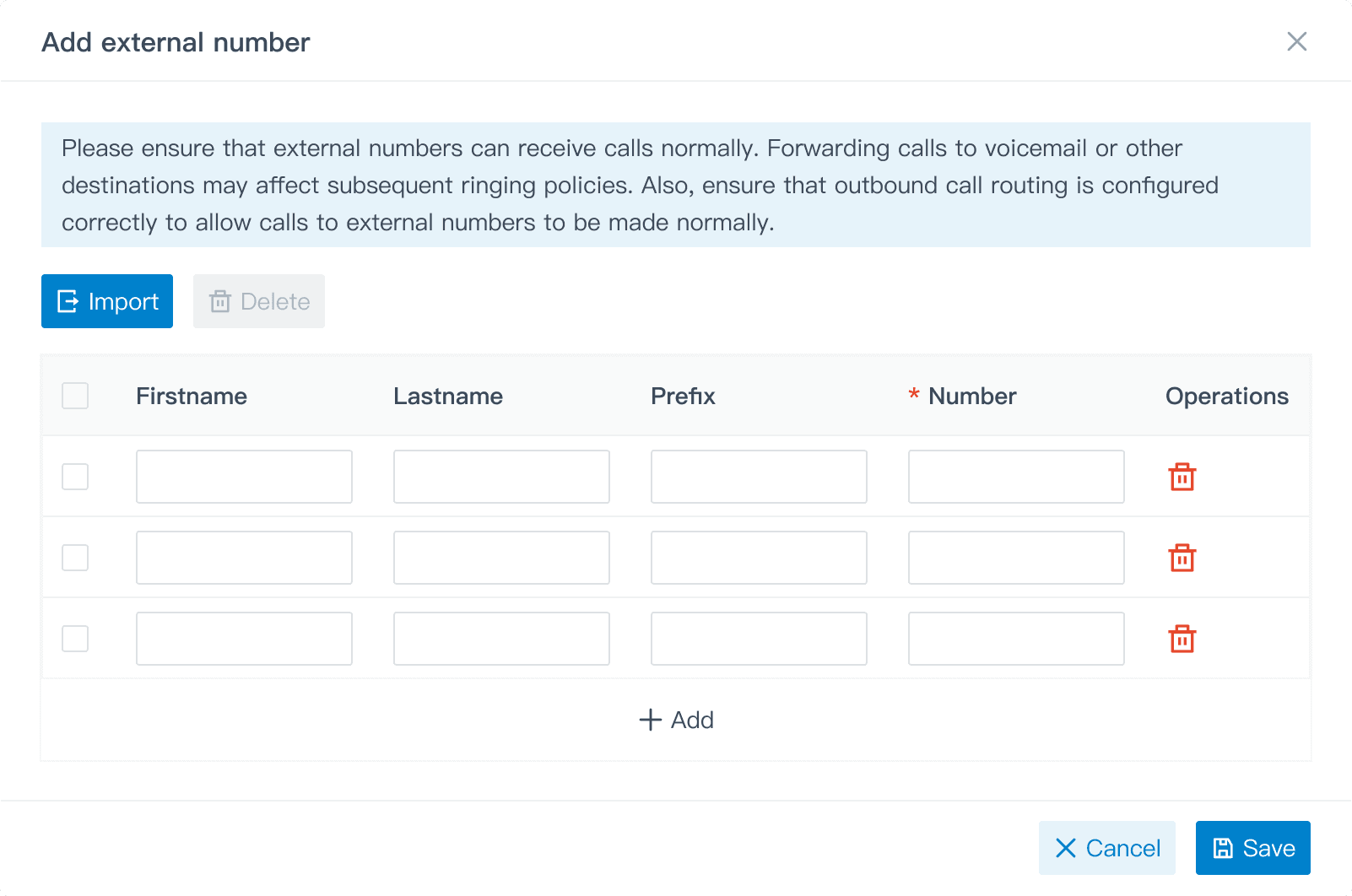 Add external numbers to ring groups