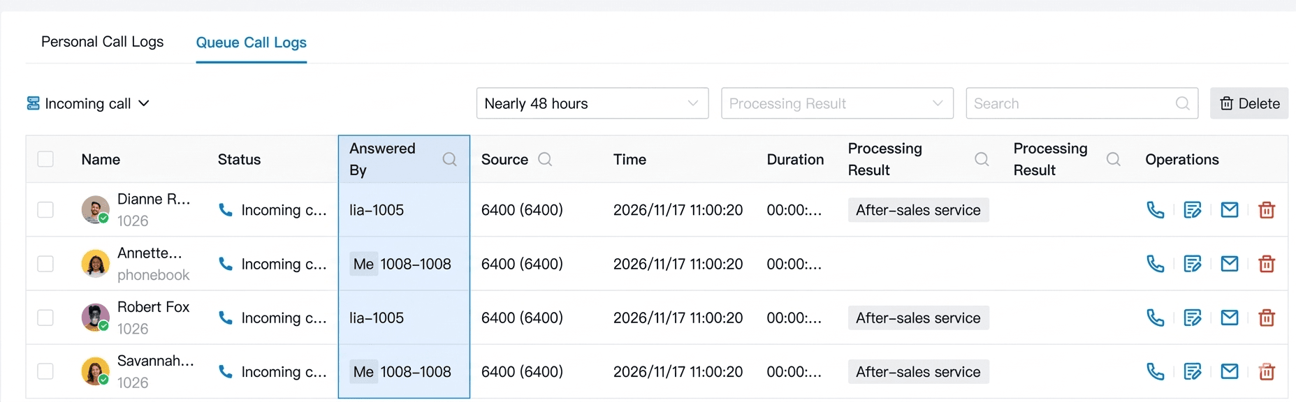 Answered-Queue-Call-Logs