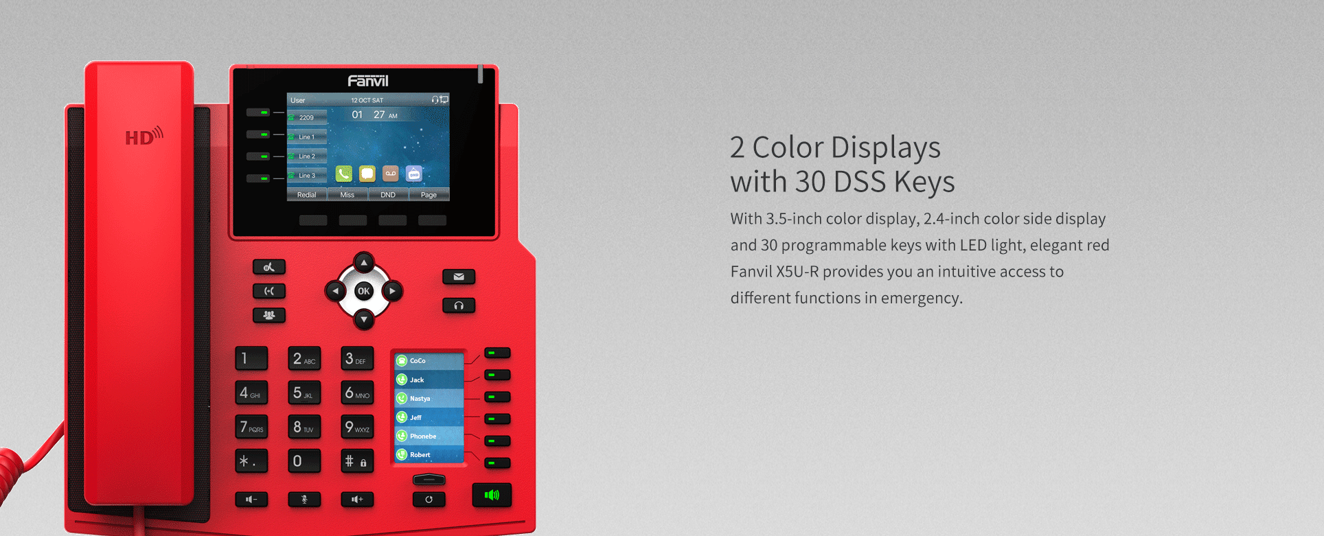 X5U-R Téléphone IP rouge spécial — illustration officielle du produit 2
