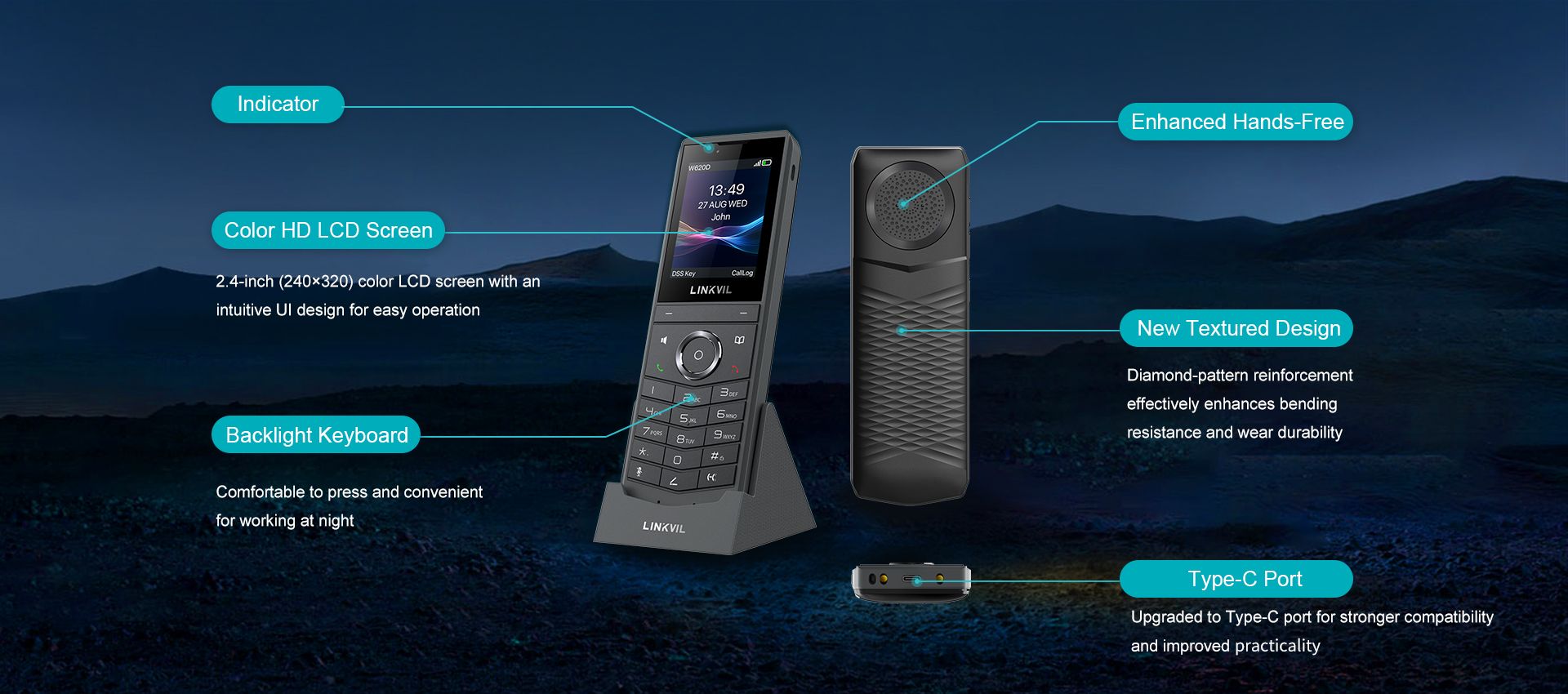 W620D DECT هاتف — رسم توضيحي رسمي للمنتج 2