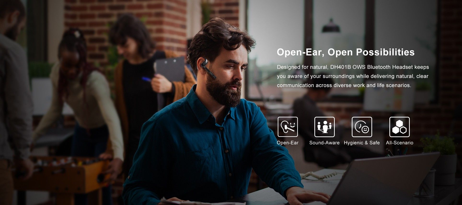 Casque DH401B OWS Bluetooth — illustration officielle du produit 1