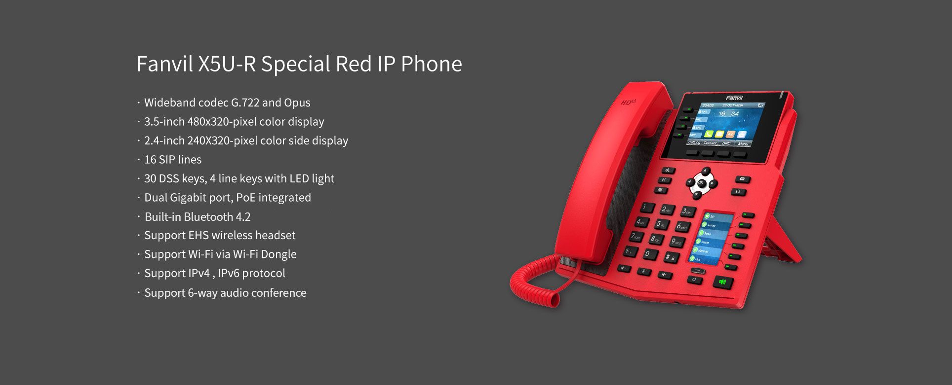 X5U-R Téléphone IP rouge spécial — illustration officielle du produit 7