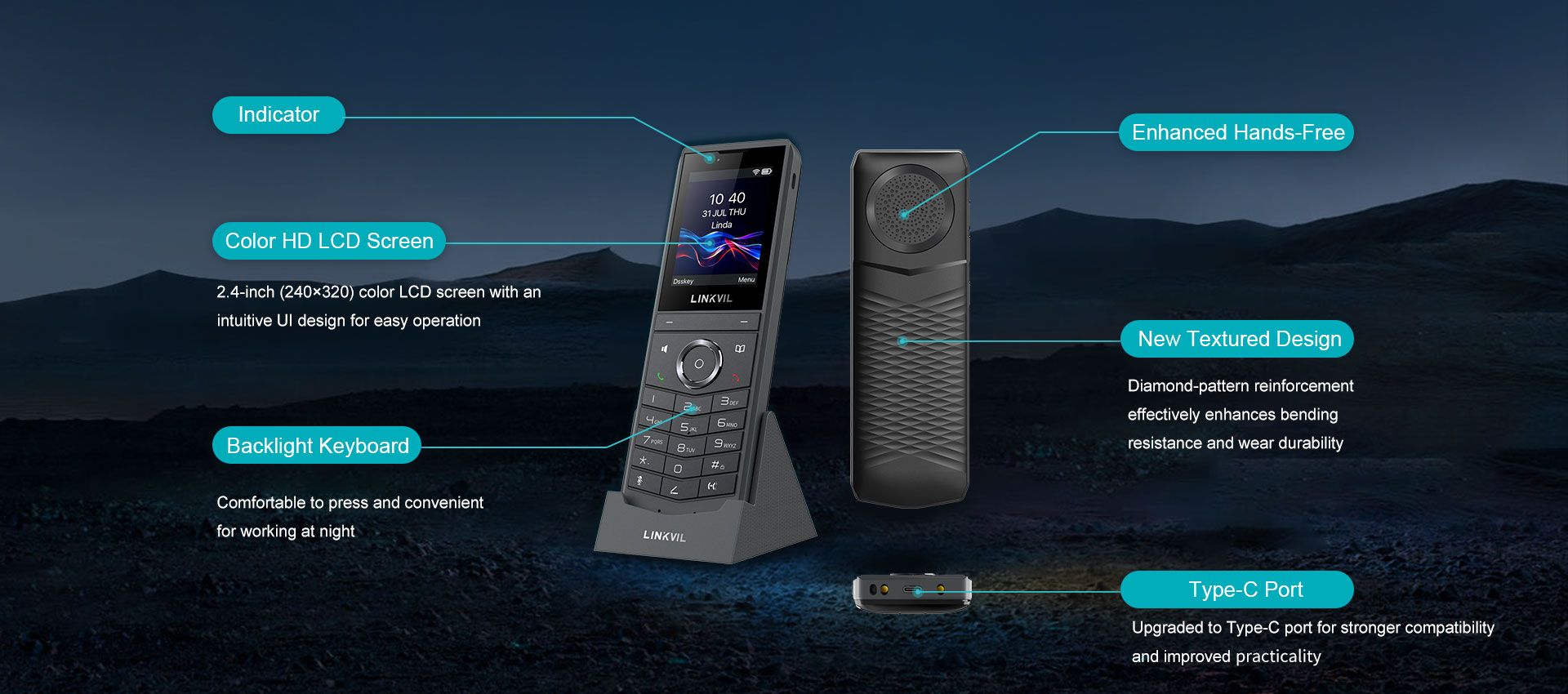 W620W هاتف Wi-Fi محمول — رسم توضيحي رسمي للمنتج 2